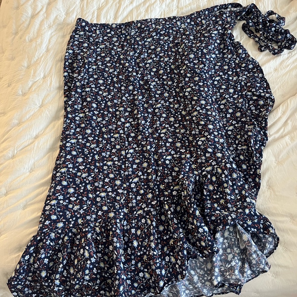 Madewell Navy Floral Midi Wrap Skirt